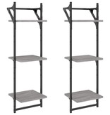 VidaXL Wandschappen 3-laags met stangen 2 st 30x25x100 cm grijs sonoma