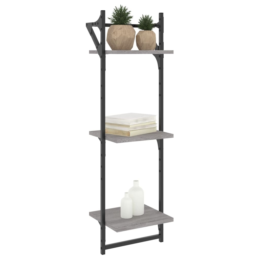 VidaXL Wandschappen 3-laags met stangen 2 st 30x25x100 cm grijs sonoma