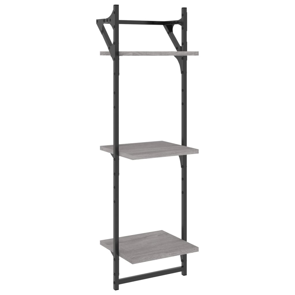 VidaXL Wandschappen 3-laags met stangen 2 st 30x25x100 cm grijs sonoma