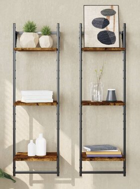 VidaXL Wandschappen 3-laags stangen 2 st 30x25x100 cm gerookt eiken