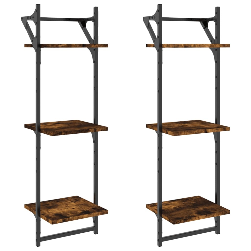 VidaXL Wandschappen 3-laags stangen 2 st 30x25x100 cm gerookt eiken