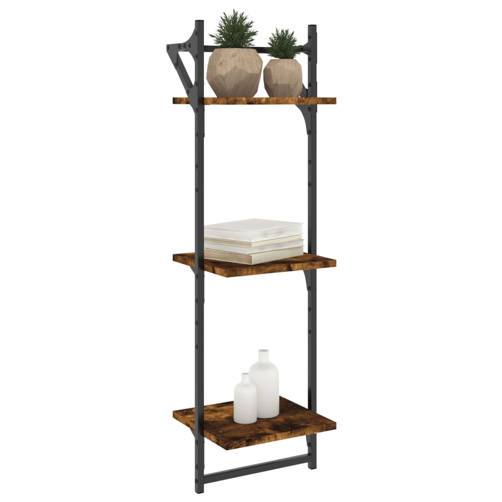 VidaXL Wandschappen 3-laags stangen 2 st 30x25x100 cm gerookt eiken