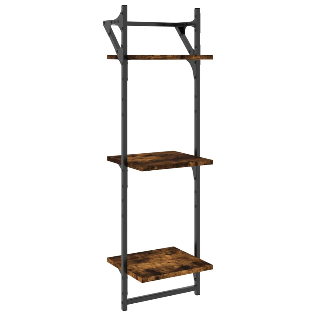 VidaXL Wandschappen 3-laags stangen 2 st 30x25x100 cm gerookt eiken