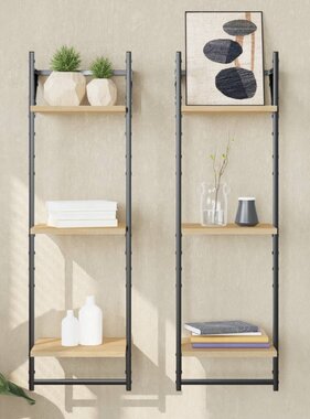VidaXL Wandschappen 3-laags met stangen 2 st 30x25x100 cm sonoma eiken