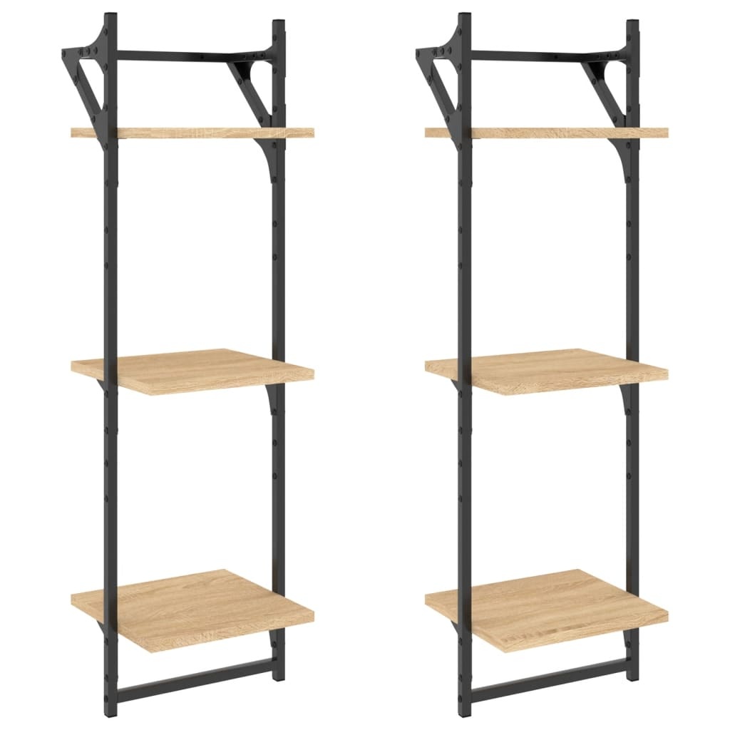 VidaXL Wandschappen 3-laags met stangen 2 st 30x25x100 cm sonoma eiken