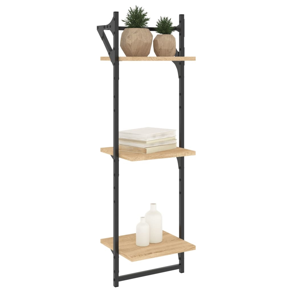 VidaXL Wandschappen 3-laags met stangen 2 st 30x25x100 cm sonoma eiken