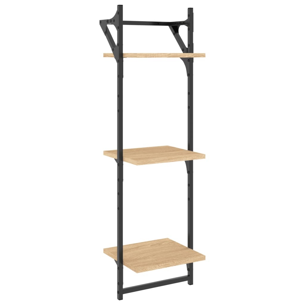 VidaXL Wandschappen 3-laags met stangen 2 st 30x25x100 cm sonoma eiken