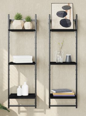 VidaXL Wandschappen 3-laags met stangen 2 st 30x25x100 cm zwart