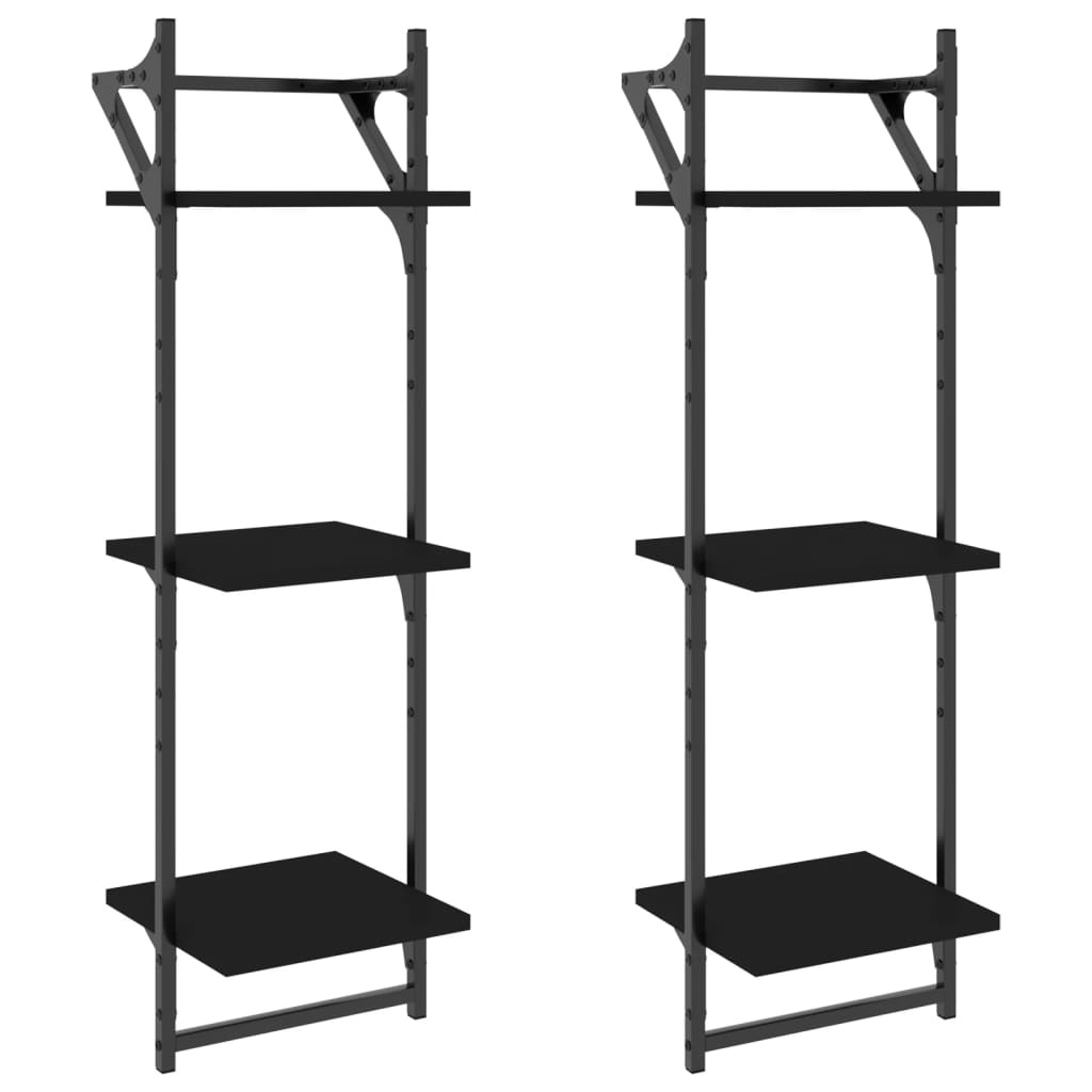 VidaXL Wandschappen 3-laags met stangen 2 st 30x25x100 cm zwart