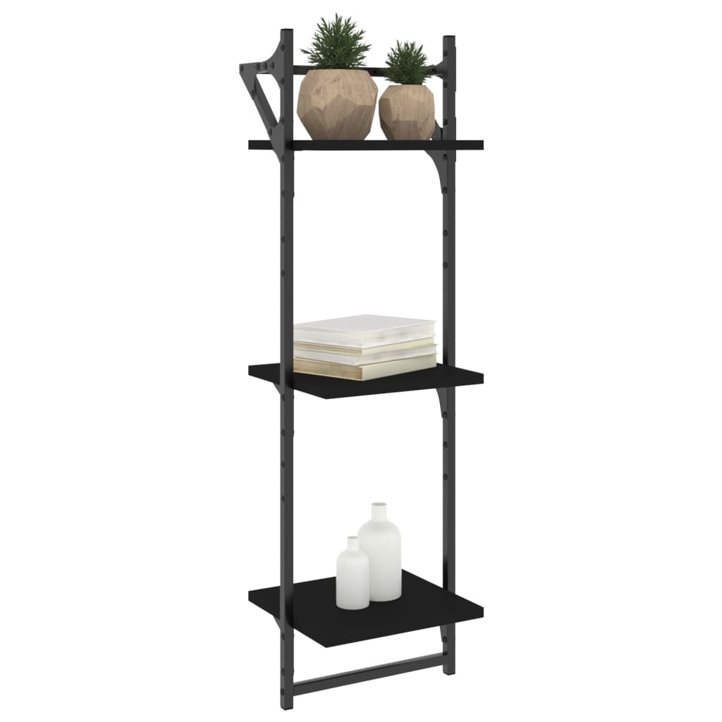 VidaXL Wandschappen 3-laags met stangen 2 st 30x25x100 cm zwart