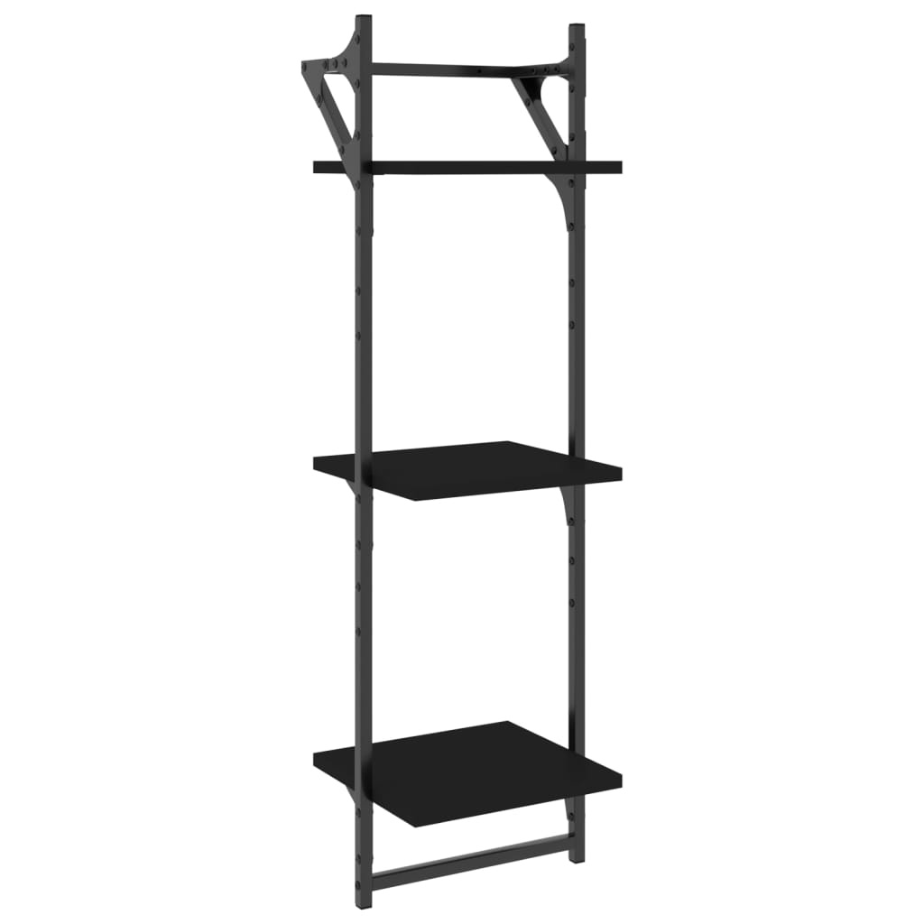 VidaXL Wandschappen 3-laags met stangen 2 st 30x25x100 cm zwart