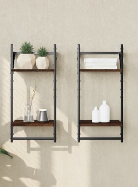 VidaXL Wandschappen 2-laags met stangen 2 st 30x25x65 cm bruineiken