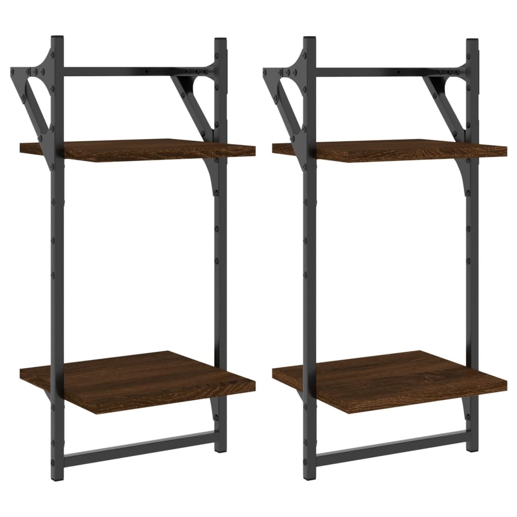 VidaXL Wandschappen 2-laags met stangen 2 st 30x25x65 cm bruineiken