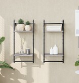 VidaXL Wandschappen 2-laags met stangen 2 st 30x25x65 cm grijs sonoma