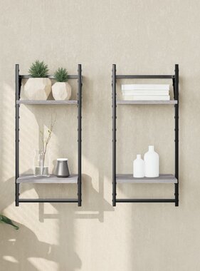 VidaXL Wandschappen 2-laags met stangen 2 st 30x25x65 cm grijs sonoma