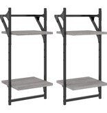 VidaXL Wandschappen 2-laags met stangen 2 st 30x25x65 cm grijs sonoma