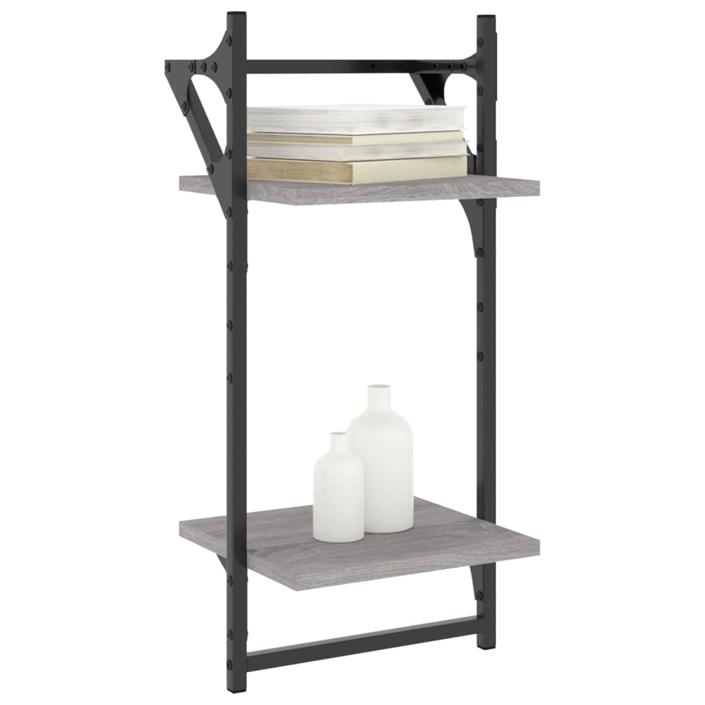 VidaXL Wandschappen 2-laags met stangen 2 st 30x25x65 cm grijs sonoma