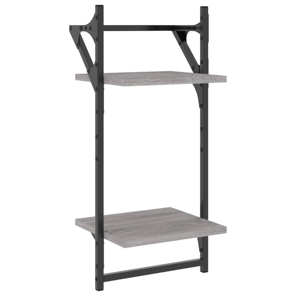 VidaXL Wandschappen 2-laags met stangen 2 st 30x25x65 cm grijs sonoma