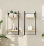 VidaXL Wandschappen 2-laags met stangen 2 st 30x25x65 cm sonoma eiken