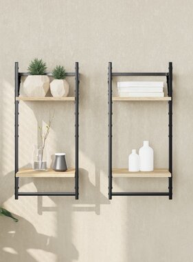 VidaXL Wandschappen 2-laags met stangen 2 st 30x25x65 cm sonoma eiken