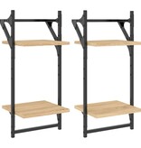 VidaXL Wandschappen 2-laags met stangen 2 st 30x25x65 cm sonoma eiken