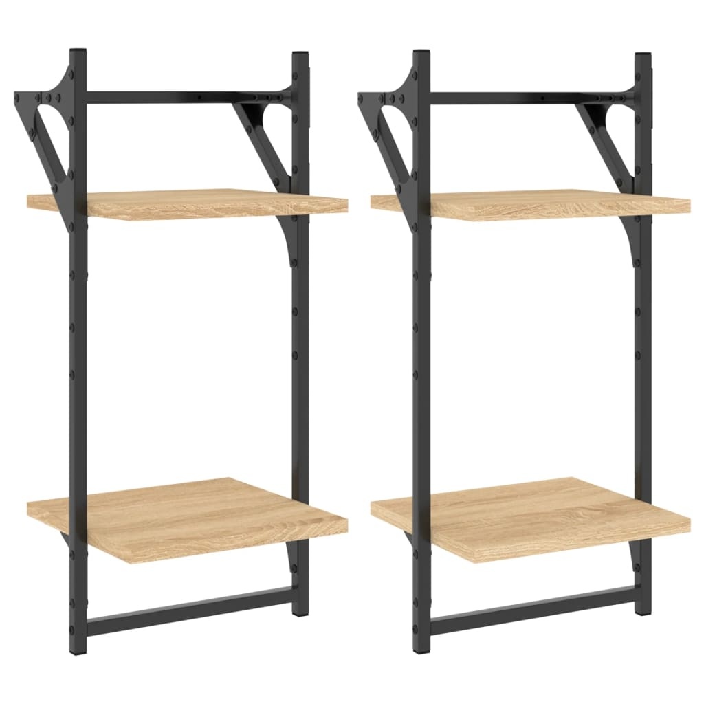 VidaXL Wandschappen 2-laags met stangen 2 st 30x25x65 cm sonoma eiken