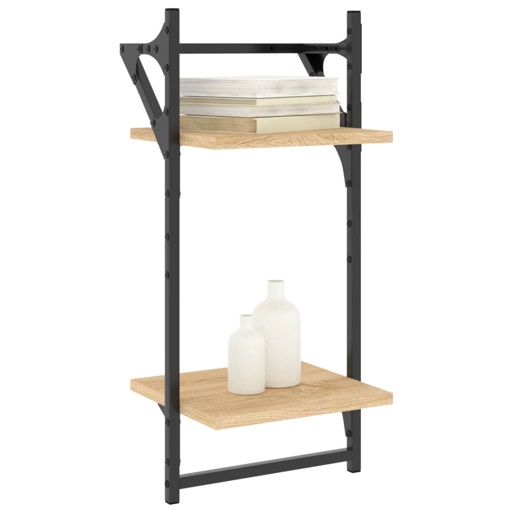 VidaXL Wandschappen 2-laags met stangen 2 st 30x25x65 cm sonoma eiken
