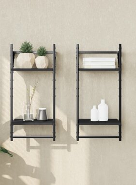 VidaXL Wandschappen 2-laags met stangen 2 st 30x25x65 cm zwart