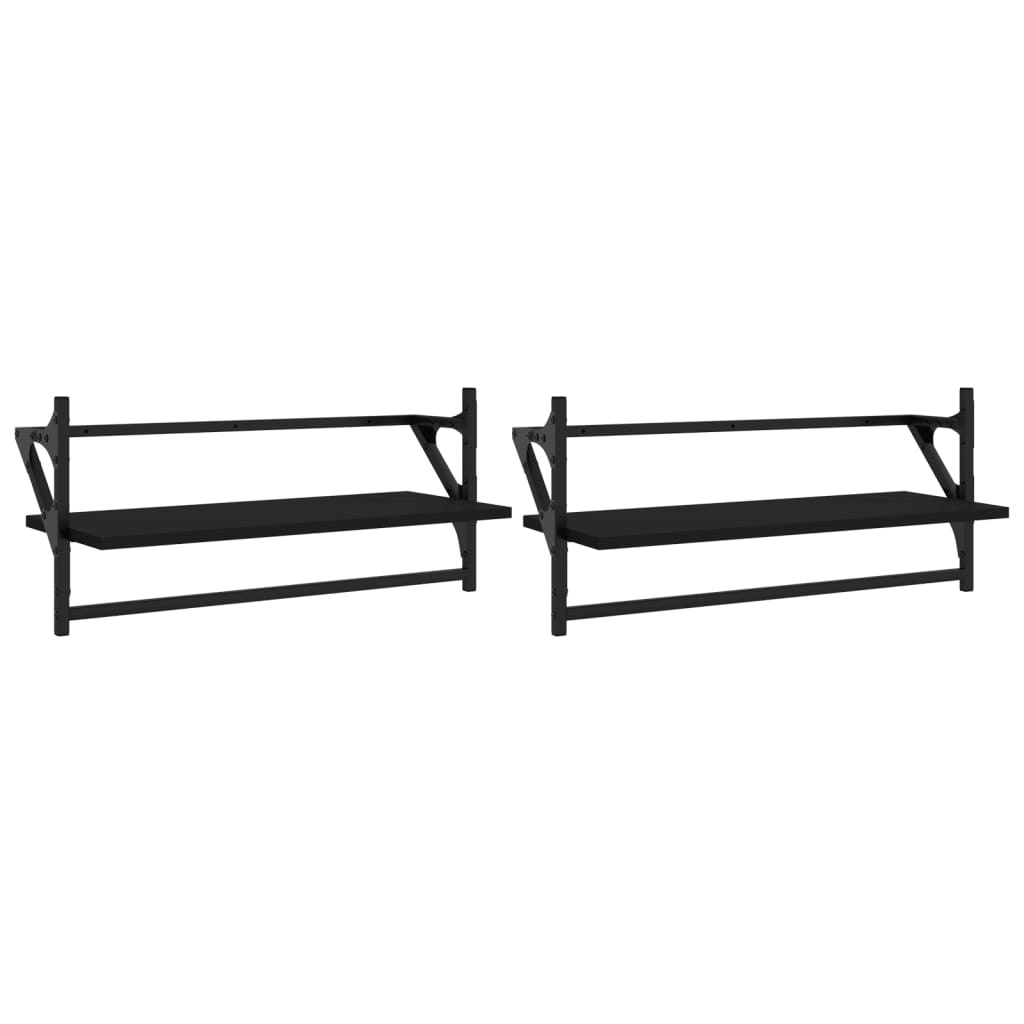 VidaXL Wandschappen met stangen 2 st 65x25x30 cm zwart
