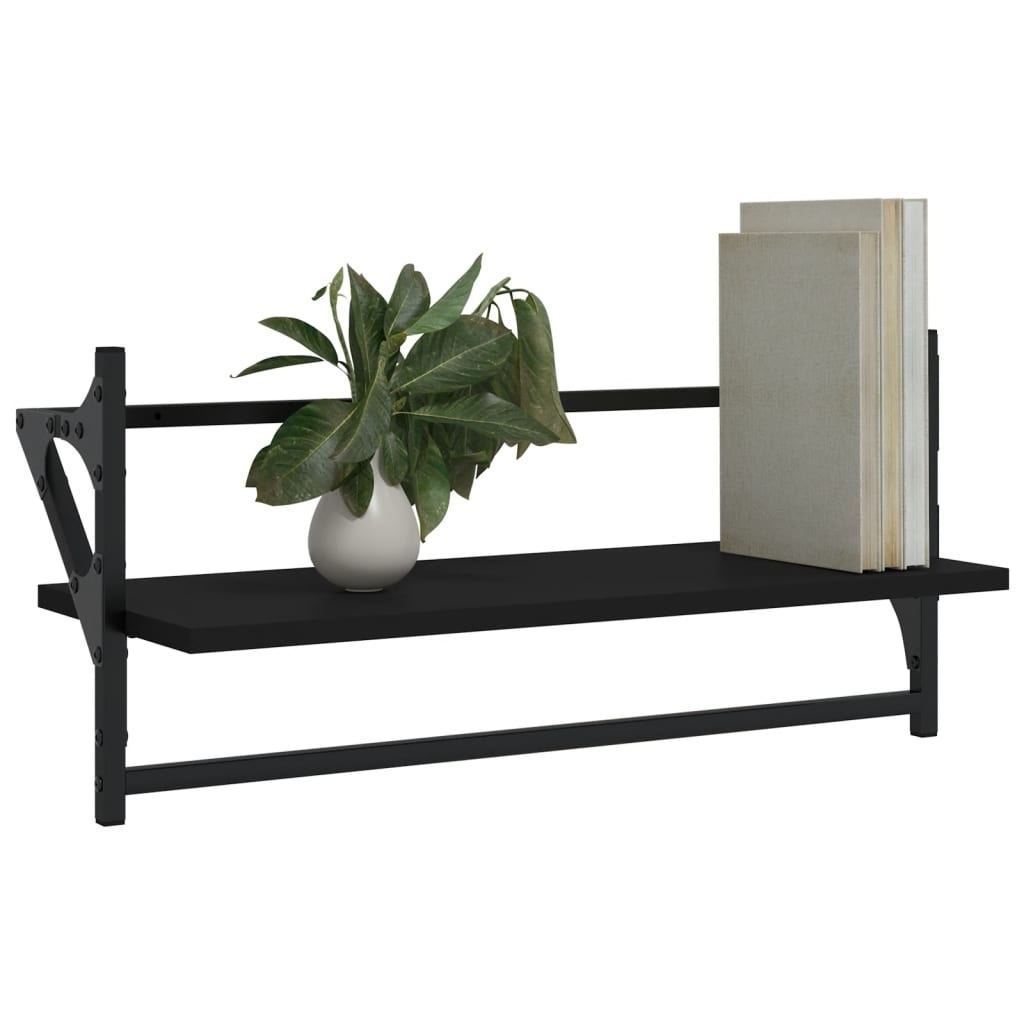 VidaXL Wandschappen met stangen 2 st 65x25x30 cm zwart