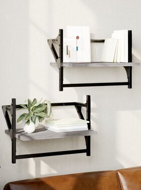 VidaXL Wandschappen met stangen 2 st 40x25x30 cm grijs sonoma eiken