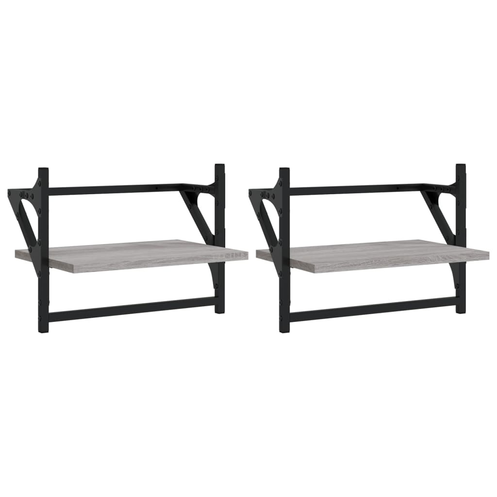 VidaXL Wandschappen met stangen 2 st 40x25x30 cm grijs sonoma eiken