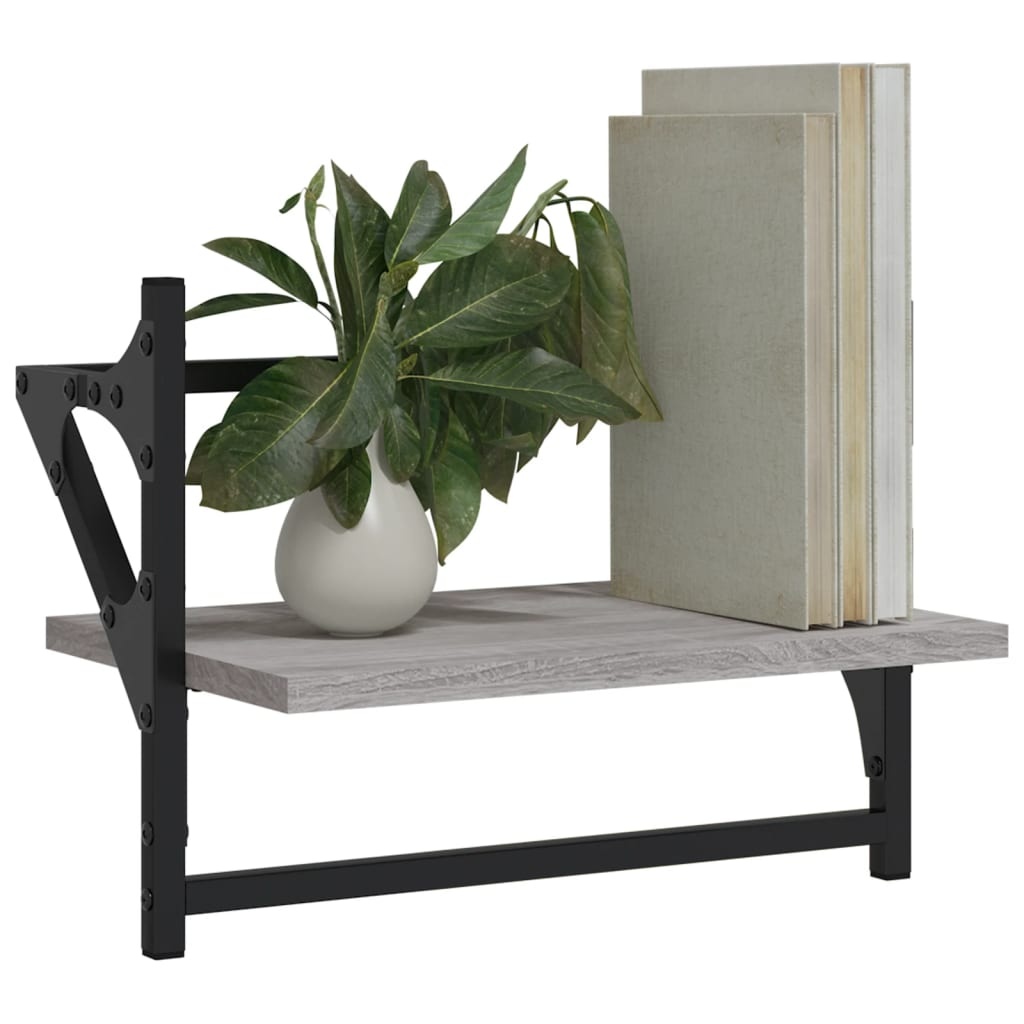 VidaXL Wandschappen met stangen 2 st 40x25x30 cm grijs sonoma eiken
