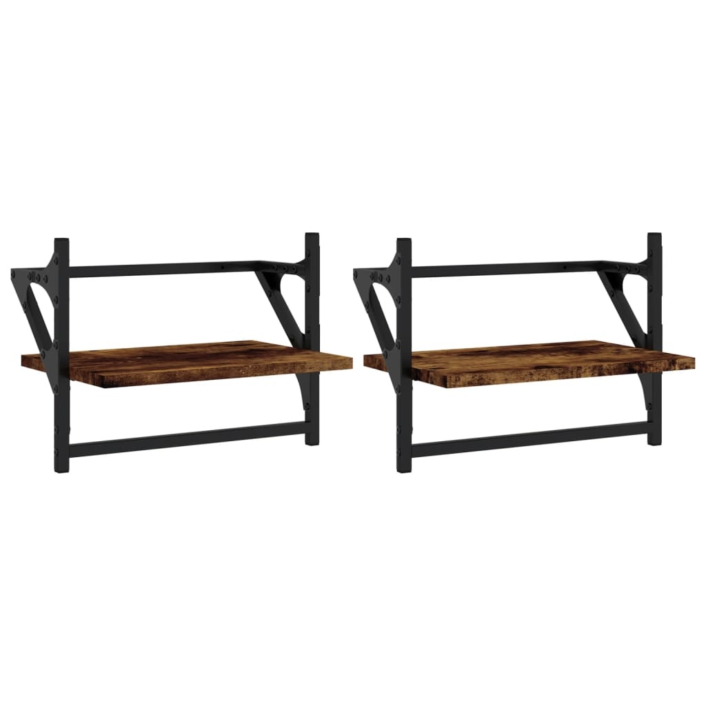 VidaXL Wandschappen met stangen 2 st 40x25x30 cm gerookt eikenkleurig