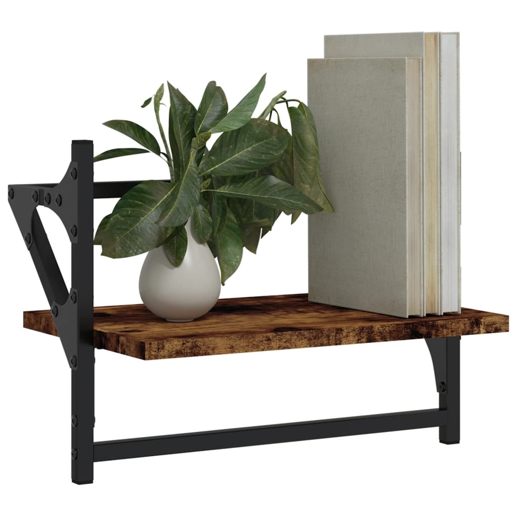 VidaXL Wandschappen met stangen 2 st 40x25x30 cm gerookt eikenkleurig