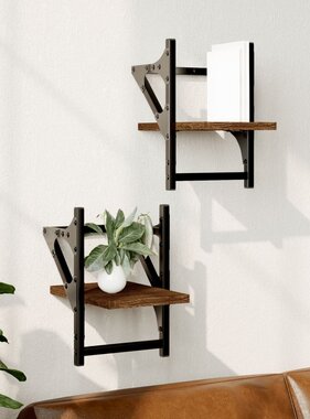 VidaXL Wandschappen met stangen 2 st 20x25x30 cm bruin eikenkleur