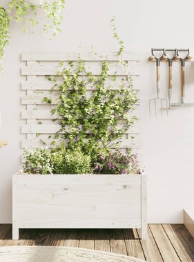 VidaXL Plantenbak met rek 79x39,5x114 cm massief grenenhout wit