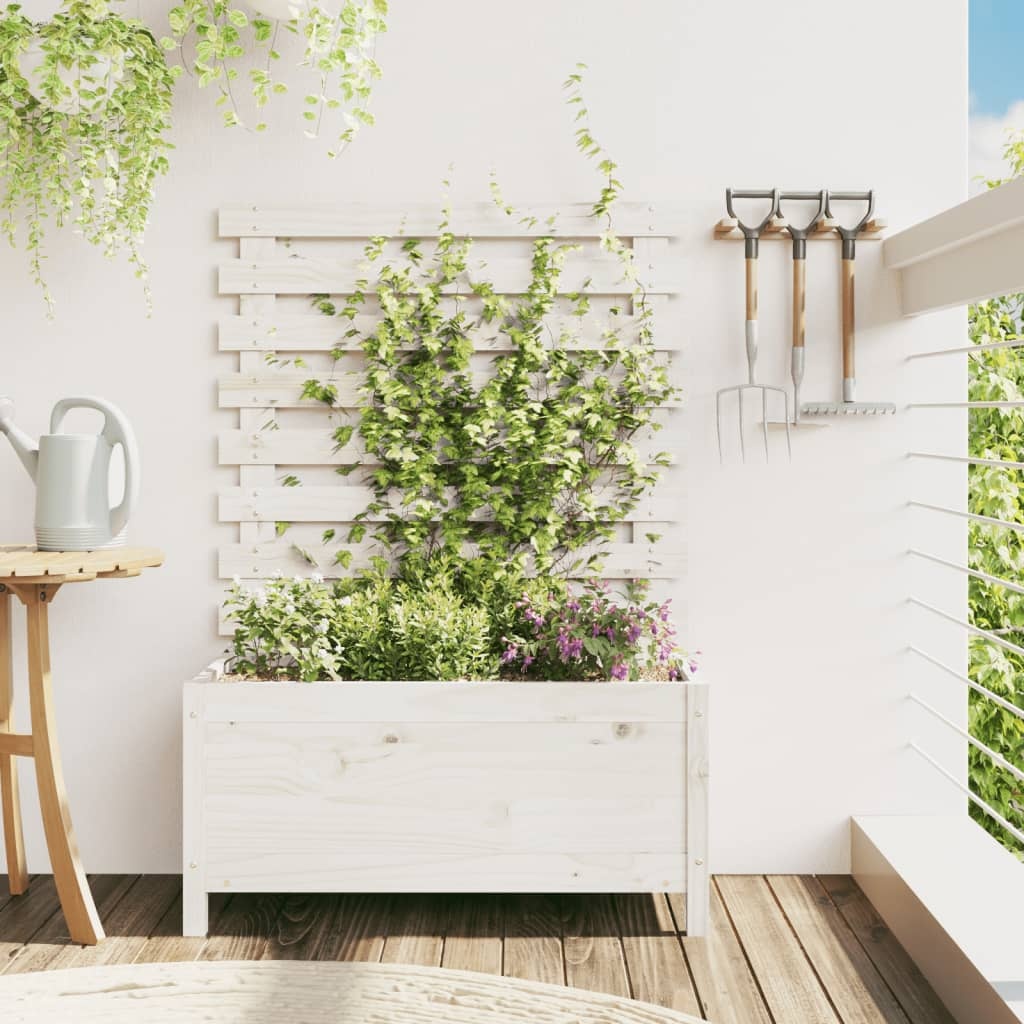 VidaXL Plantenbak met rek 79x39,5x114 cm massief grenenhout wit