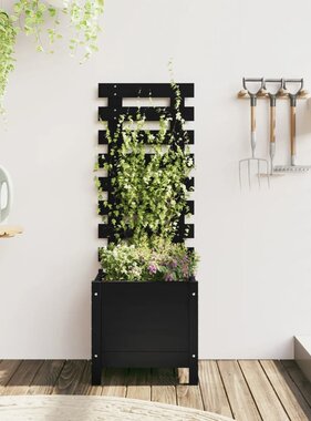 VidaXL Plantenbak met rek 39x39,5x114 cm massief grenenhout zwart