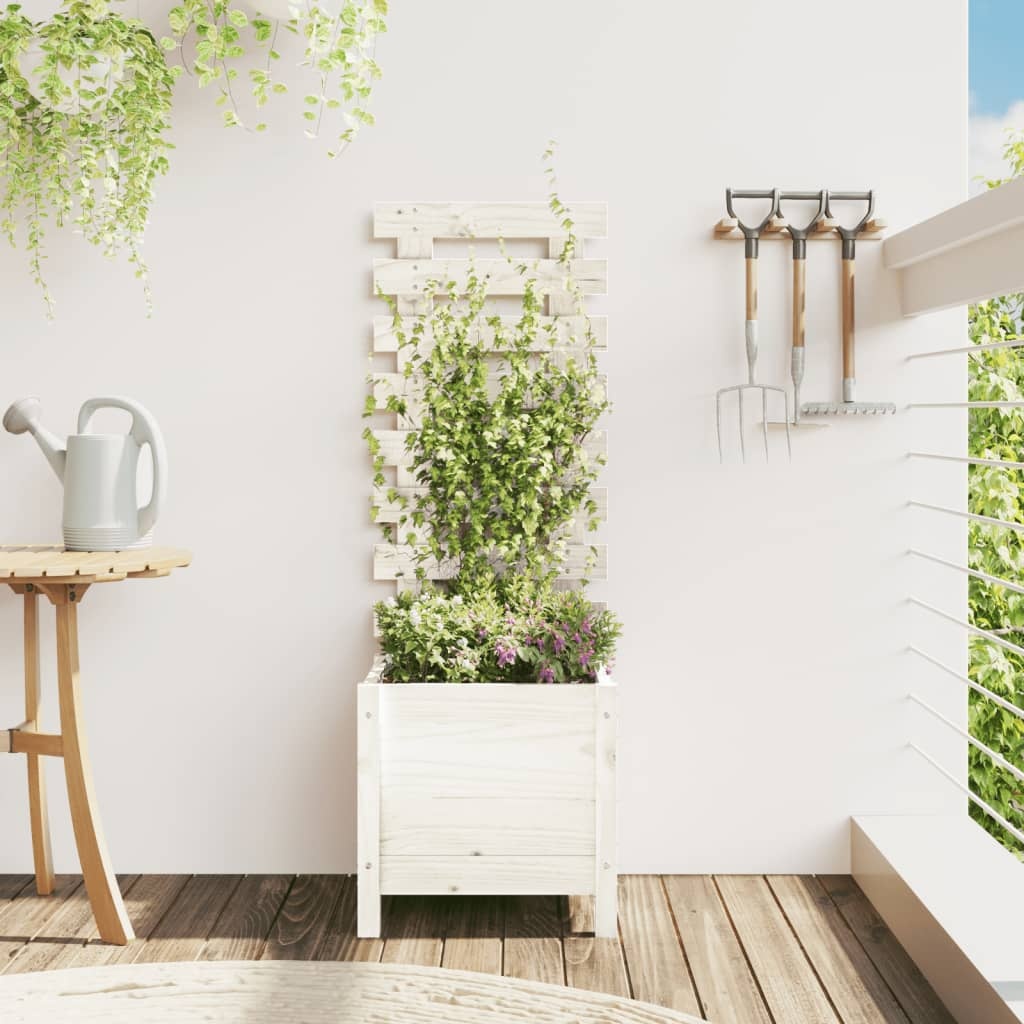 VidaXL Plantenbak met rek 39x39,5x114 cm massief grenenhout wit