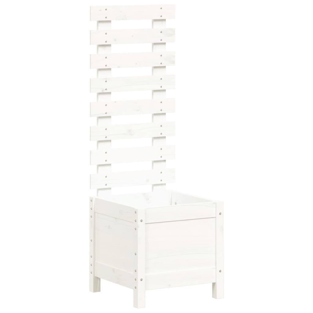 VidaXL Plantenbak met rek 39x39,5x114 cm massief grenenhout wit