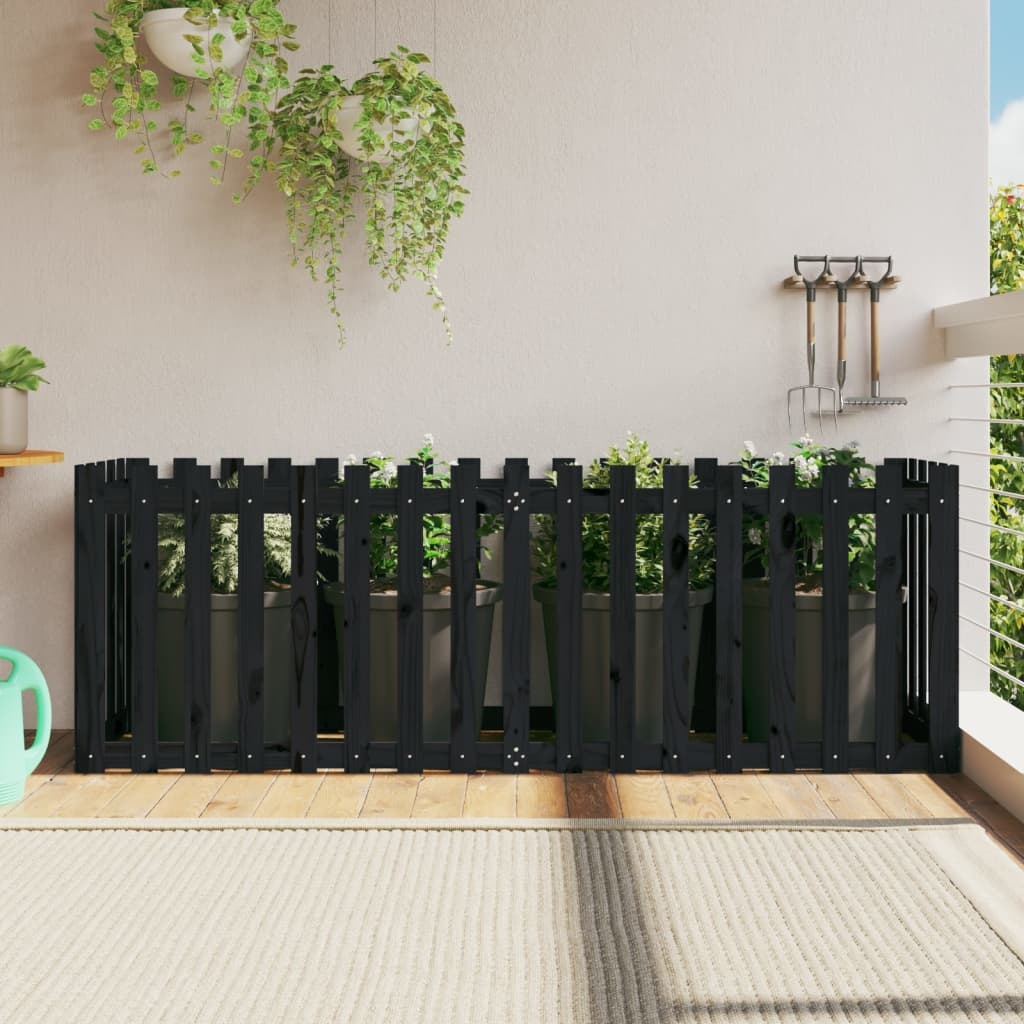 VidaXL Plantenbak verhoogd hekontwerp 200x50x70 cm grenenhout zwart
