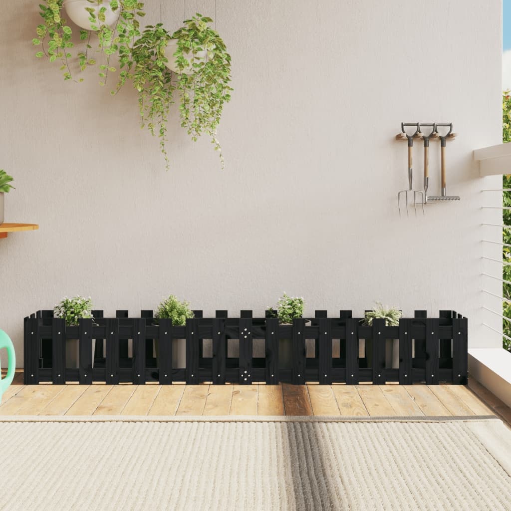 VidaXL Plantenbak verhoogd hekontwerp 200x30x30 cm grenenhout zwart