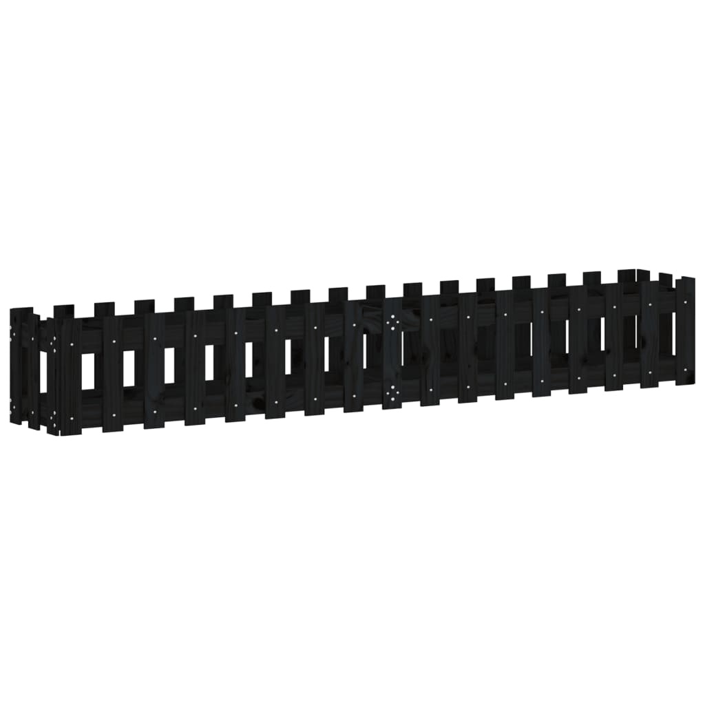 VidaXL Plantenbak verhoogd hekontwerp 200x30x30 cm grenenhout zwart