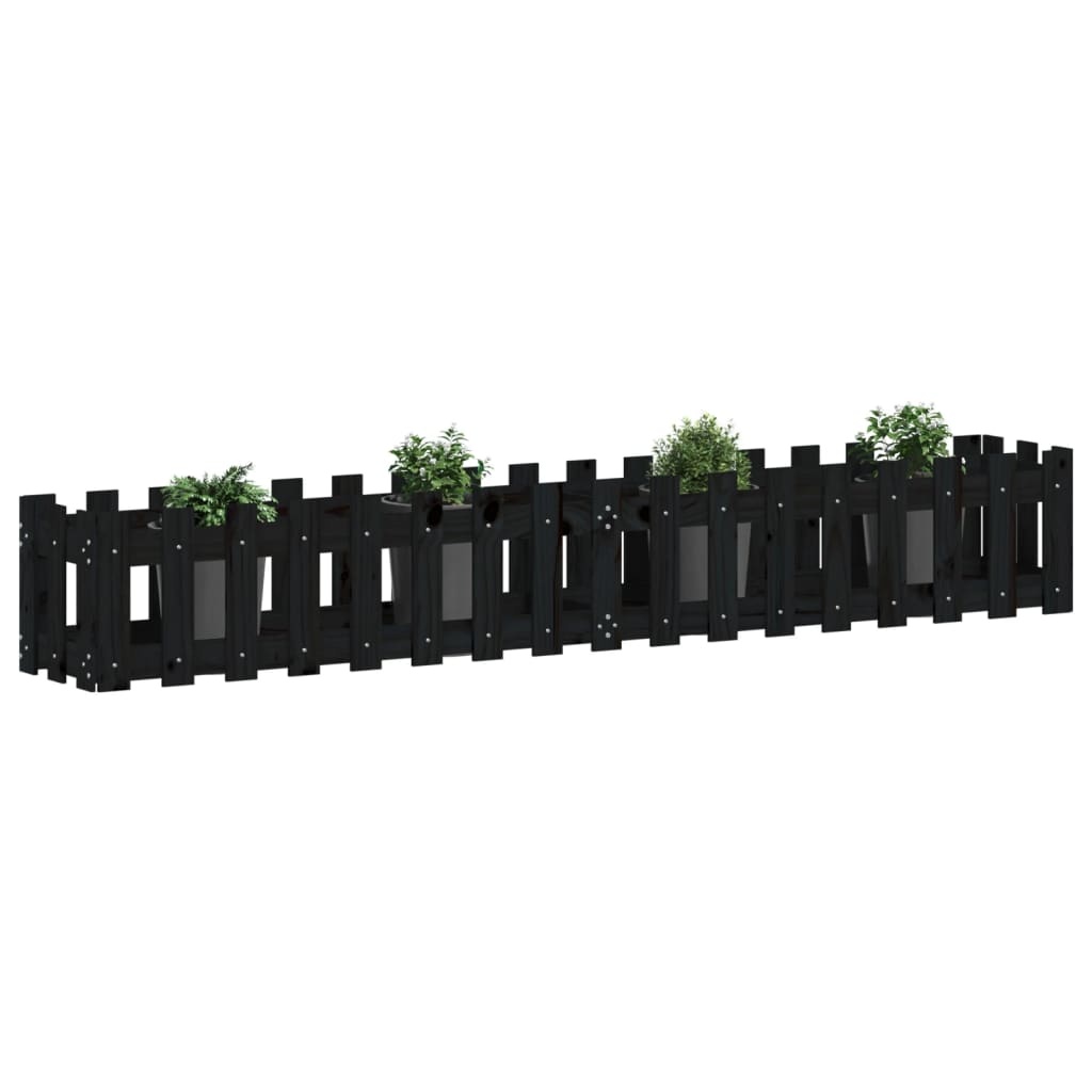 VidaXL Plantenbak verhoogd hekontwerp 200x30x30 cm grenenhout zwart