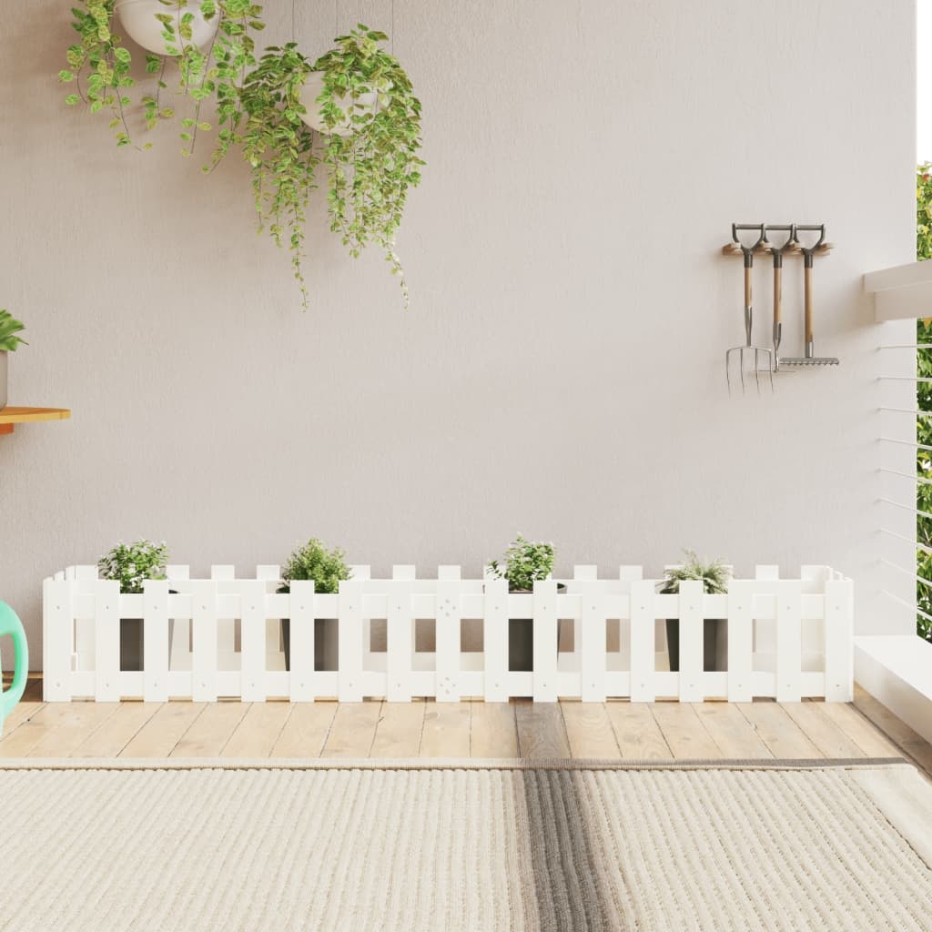 VidaXL Plantenbak verhoogd hekontwerp 200x30x30 cm grenenhout wit