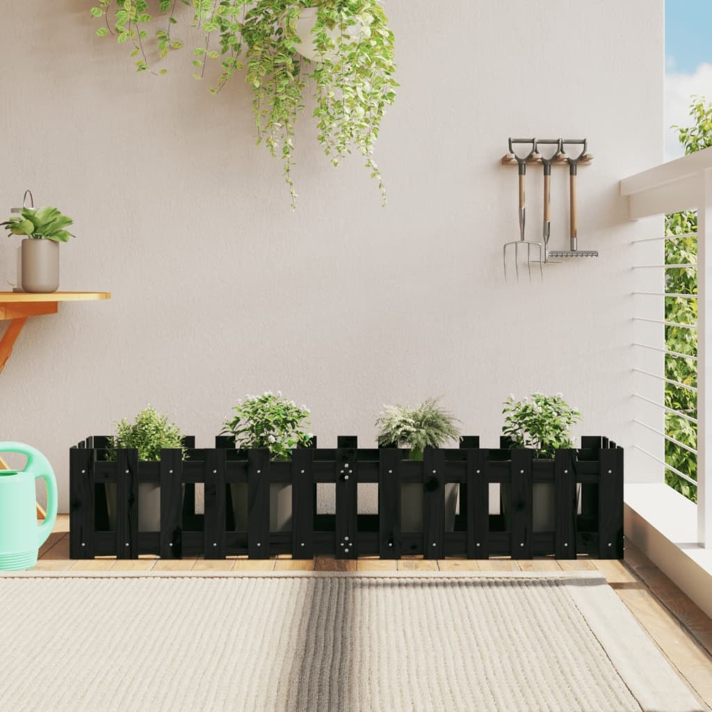 VidaXL Plantenbak verhoogd hekontwerp 150x30x30 cm grenenhout zwart