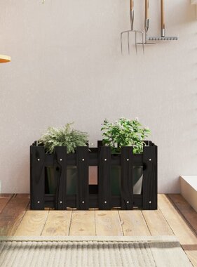 VidaXL Plantenbak met hekontwerp 60x30x30 cm massief grenenhout zwart
