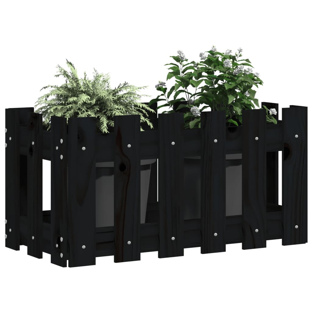 vidaXL Plantenbak met hekontwerp 60x30x30 cm massief grenenhout zwart