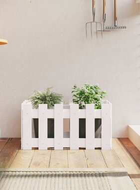 VidaXL Plantenbak met hekontwerp 60x30x30 cm massief grenenhout wit